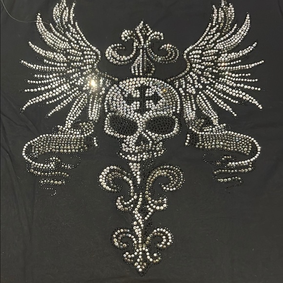 Rhinestone Skull and Wings Black T-Shirt - Picture 1 of 6